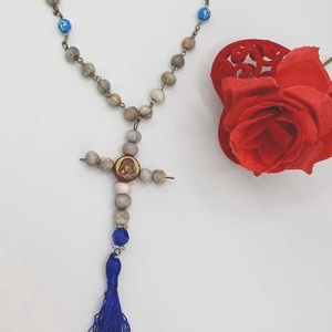 Matanie/rozariu cu aspect traditional, realizata din margele rotunde din lemn in nuante naturale de bej si gri, Casa & Stil de viata, Accesorii religioase, Cruce, Confectionarea bijuteriilor, ARTYNOS