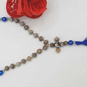 Mătănie / rozariu cu aspect tradițional, de buzunar,realizată din mărgele rotunde din lemn natural,cu perle albastre. - casă & stil de viață - accesorii religioase - binecuvântarea casei - Artynos.ro