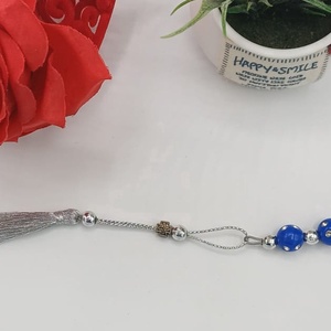 Cruce realizată din mărgele decorative în nuanță de albastru intens si argintiu. - casă & stil de viață - accesorii religioase - binecuvântarea casei - Artynos.ro