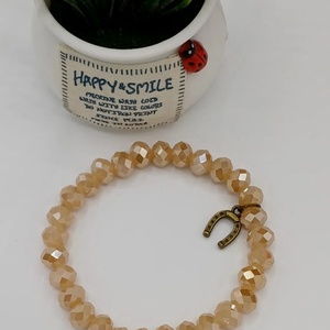 Bratara eleganta din pietre fatetate, in nuante calde de bej-auriu, Bijuterii, Bratari, Bratari din perle, Confectionarea bijuteriilor, ARTYNOS