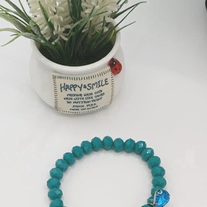 Brățară din mărgele de sticlă fațetată, în nuanțe intense de turcoaz, cu un luciu delicat. - bijuterii - brățări - brățări din perle - Artynos.ro