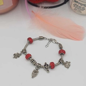 Brățară tip charm, cu influență Pandora-style, realizată din metal argintiu (aliaj) - bijuterii - brățări - brățări din pietre semiprețioase - Artynos.ro