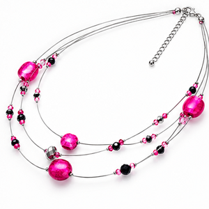 Colier pe fir de metal inoxidabil cu perle fucsia - Artynos.ro