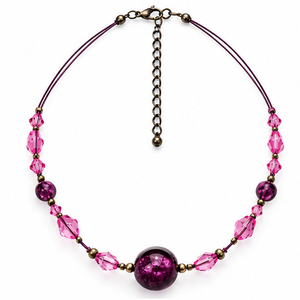 Colier cu fir negru de metal si perle fucsia - Artynos.ro