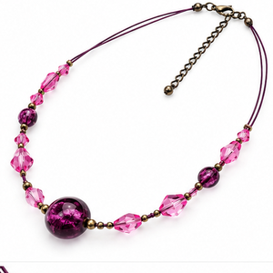 Colier cu fir negru de metal si perle fucsia - bijuterii - coliere - coliere cu multiple șiruri - Artynos.ro