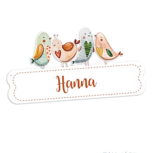 Plăcuță de nume cu păsărele micuțe, Casă & Stil de viață, Echipament pentru camera copiilor, Insignă pentru copii, Pictură, Prelucrarea lemnului, ARTYNOS