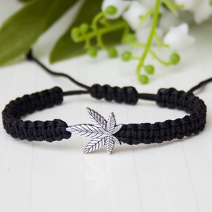 Bratara macramé impletita - Cannabis frunze de canepa negru, , , ARTYNOS