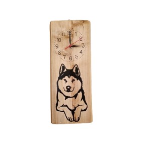 Ceas de perete din lemn cu caine husky, , , ARTYNOS