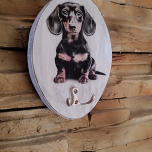 Dachshund de depozitare a lesei de perete din lemn cu câine -  - Artynos.ro