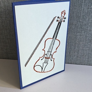 Felicitare cusuta cu model violoncel, Casă & Stil de viață, Papetărie de hârtie, Invitații, felicitări, Cusătură, ARTYNOS