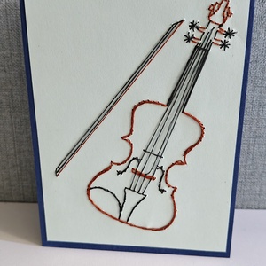 Felicitare cusuta cu model violoncel - casă & stil de viață - papetărie de hârtie - invitații, felicitări - Artynos.ro
