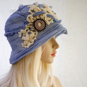ART DECO - palarie flapper / albastru cer, Imbracaminte si moda, Esarfe, palarii, fularuri, Palarie, Obiecte pictate, Cusatura, ARTYNOS