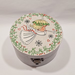 Cutie rotunda cu ingerasi de Craciun � cutie decorativa pentru bradul de Craciun - Artynos.ro