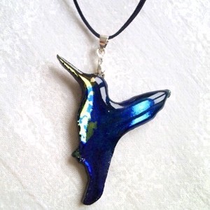 Pasare colibri ultra albastra II sculptata din sticla Tiffany, , , ARTYNOS