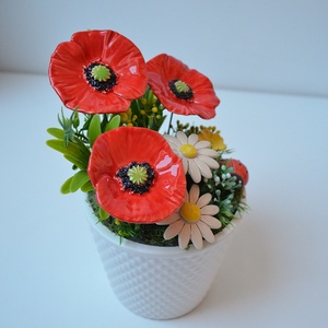 Buchet de flori din ceramică într-un ghiveci, mac - casă & stil de viață - decorațiuni de casă - accesorii florale - buchete de flori - Artynos.ro