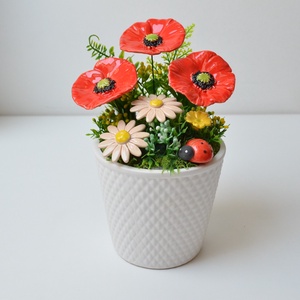 Buchet de flori din ceramica intr-un ghiveci, mac, Casa & Stil de viata, Decoratiuni de casa, Accesorii florale, Buchete de flori, Ceramica, Aranjament de flori, ARTYNOS