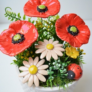 Buchet de flori din ceramică într-un ghiveci, mac - casă & stil de viață - decorațiuni de casă - accesorii florale - buchete de flori - Artynos.ro