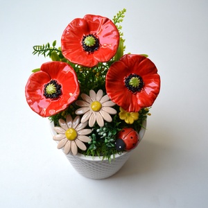 Buchet de flori din ceramică într-un ghiveci, mac - casă & stil de viață - decorațiuni de casă - accesorii florale - buchete de flori - Artynos.ro