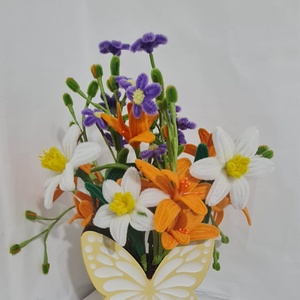 Aranjament floral, Casa & Stil de viata, Decoratiuni de casa, Decoratiuni de masa si rafturi, Boluri decorative, Aranjament de flori, Aranjament floral din sarma plusata ,facut manual. , ARTYNOS