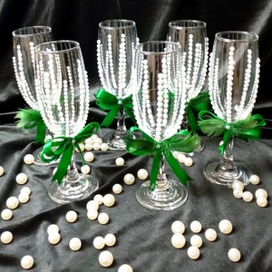 Set pahare pentru nunta , , Decoupage, transfer si tehnici servetel, ARTYNOS