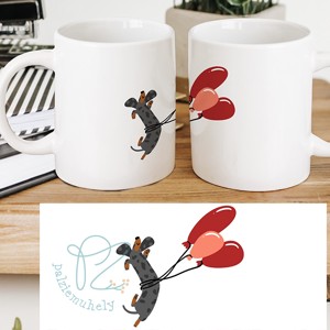 Cana de ceramica cu dachshund de Ziua Indragostitilor � Dachshund zburand cu baloane - Artynos.ro