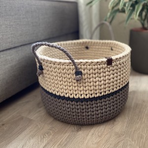 Coș mare de depozitare croșetat - caramel-mocha duo -  - Artynos.ro