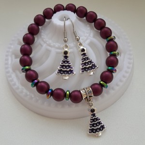 Set de bijuterii cu brad de Crăciun - brățară, cercei -  - Artynos.ro