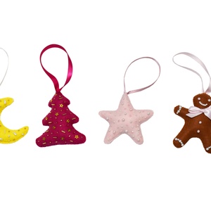 Pachet decorațiuni de Crăciun - set 4 ornamente de fetru brodate - crăciun - decorațiuni de crăciun de casă - globuri de crăciun - Artynos.ro