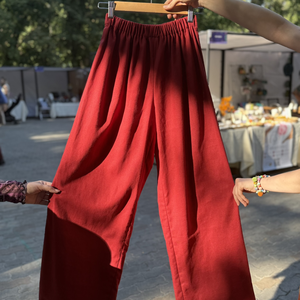 Pantaloni lungi rosii din in cu elastic - Pantaloni dama, Imbracaminte si moda, Haine dama, Pantaloni dama, Cusatura, ARTYNOS