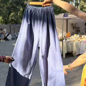 Pantaloni lungi albastri din in cu elastic - Pantaloni dama, Imbracaminte si moda, Haine dama, Pantaloni dama, Cusatura, ARTYNOS