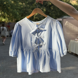 Bluza bumbac dama - albastra cu carouri, Imbracaminte si moda, Haine dama, Bluze dama, Cusatura, ARTYNOS