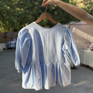 Bluză bumbac damă - albastră cu carouri - îmbrăcăminte și modă - haine damă - bluze damă - Artynos.ro