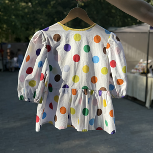 Bluză bumbac damă - alb cu buline multicolor - îmbrăcăminte și modă - haine damă - bluze damă - Artynos.ro