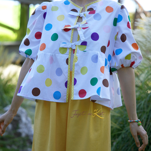 Bluză bumbac damă - alb cu buline multicolor - îmbrăcăminte și modă - haine damă - bluze damă - Artynos.ro