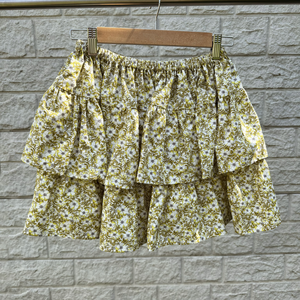 Fusta scurta galbena cu model floral - Fusta dama, Imbracaminte si moda, Haine dama, Fusta dama, Cusatura, ARTYNOS