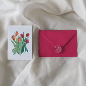 Felicitare cu lalele - elemente pictate manual, Casa & Stil de viata, Papetarie de hartie, Invitatii, felicitari, Pictura, ARTYNOS