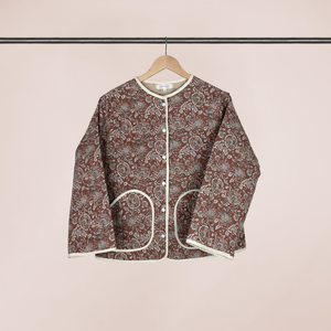 Geaca matlasata cu flori - maro - Marimea 36, Imbracaminte si moda, Haine dama, Paltoane dama, Cusatura, ARTYNOS