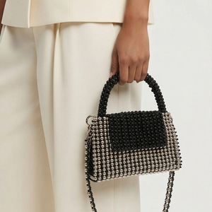 Geanta Margele Negru Argintiu, Genti si portofele, Genti de mana si umar, Geanta crossbody, Impletituri, broderie cu margele, ARTYNOS