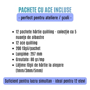 Livrare gratuita - Pachet scoli cu ac inclus - hartie quilling colectie 5 nuante de albastru -  latime 1 mm/3 mm/5 mm - accessorii și unelte - hârtie - alte hârtii - Artynos.ro