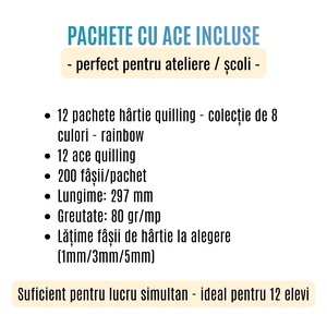 Pachet scoli cu ac inclus - hartie quilling colectie rainbow 8 culori -  latime 1 mm/3 mm/5 mm - pentru 12 elevi - accessorii și unelte - hârtie - alte hârtii - Artynos.ro