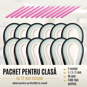 Pachet scoli cu ac inclus - hartie quilling colectie 5 nuante de gri -  latime 1 mm/3 mm/5 mm - pentru 12 elevi, Accessorii si unelte, Hartie, Alte hartii, Arta de hartie, ARTYNOS
