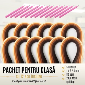 Pachet scoli cu ac inclus - hartie quilling colectie 5 nuante de maro -  latime 1 mm/3 mm/5 mm - pentru 12 elevi, Accessorii si unelte, Hartie, Alte hartii, Arta de hartie, ARTYNOS