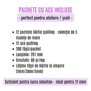 Pachet scoli cu ac inclus - hartie quilling colectie 5 nuante de mov -  latime 1 mm/3 mm/5 mm - pentru 12 elevi - accessorii și unelte - hârtie - alte hârtii - Artynos.ro