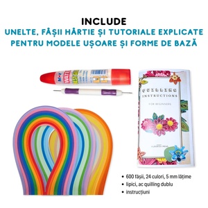 Kit quilling pentru începători � set creativ relaxant cu hârtie, unelte și 6 tutoriale - diy - pregătește-ți singur - pachete diy, kituri - Artynos.ro