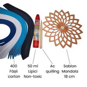 Kit creativ pentru mandală quilling 18 cm  � 400 fâșii, șablon reutilizabil, ac și lipici - accessorii și unelte - diy (descrieri) - șablon, ghid - Artynos.ro