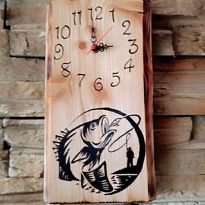 Ceas de perete din lemn pentru pescari , Casa & Stil de viata, Decoratiuni de casa, Decoratiuni de pereti, Ceasuri de perete, , ARTYNOS