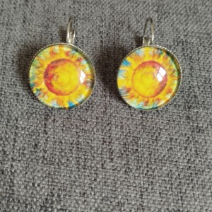 Cercei cu închizătoare franceză inspirați de Van Gogh, cu accesorii din oțel medical -  - Artynos.ro