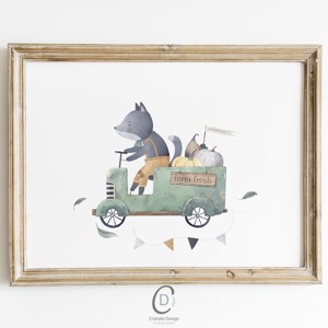 Forest animal toamna arta de perete, poster dovleac, camera de copii imagine, cadou, , , Decalcomanii de perete ilustrate cu personaje de animale din padure, perfecte pentru a aduce o nota..., ARTYNOS