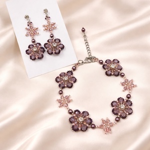 Set brățară si cercei mov ametist cu perle Swarovski - Artynos.ro
