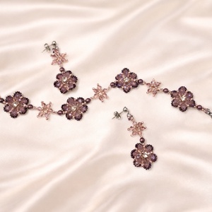 Set brățară si cercei mov ametist cu perle Swarovski - bijuterii - seturi de bijuterii - Artynos.ro